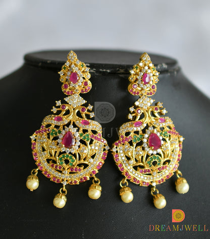 Gold plated cz ruby-emerald peacock short haar set dj-21773