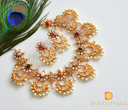 Matte Finish Cz Navarathna pearl bali necklace set dj-30630