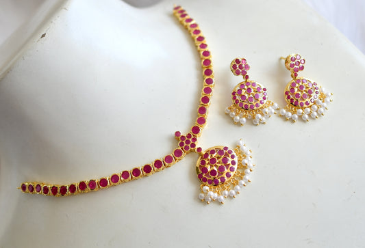 Gold tone ruby south Indian style attigai/necklace set dj-28351