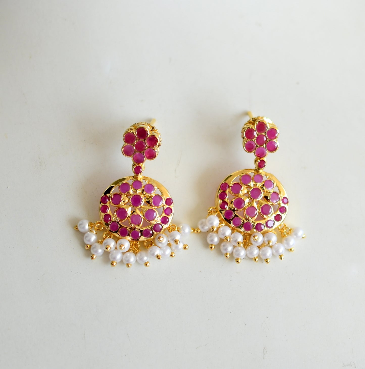 Gold tone ruby south Indian style attigai/necklace set dj-28351