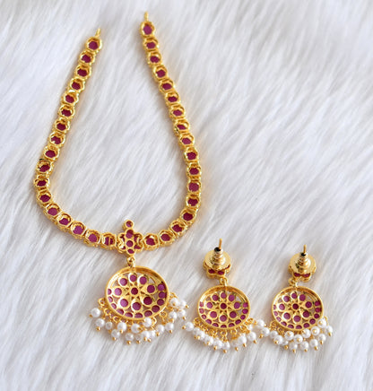 Gold tone ruby south Indian style attigai/necklace set dj-28351