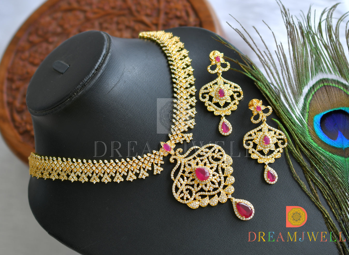 Gold tone cz ruby necklace set dj-06301