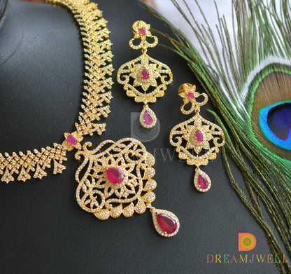 Gold tone cz ruby necklace set dj-06301