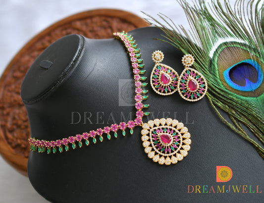 Gold tone cz ruby-green designer necklace set dj-06299