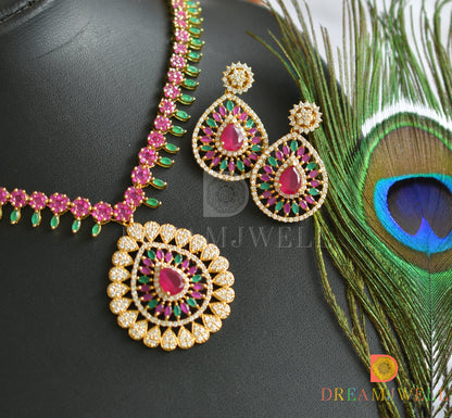 Gold tone cz ruby-green designer necklace set dj-06299