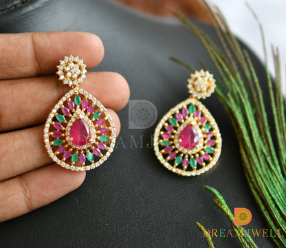 Gold tone cz ruby-green designer necklace set dj-06299