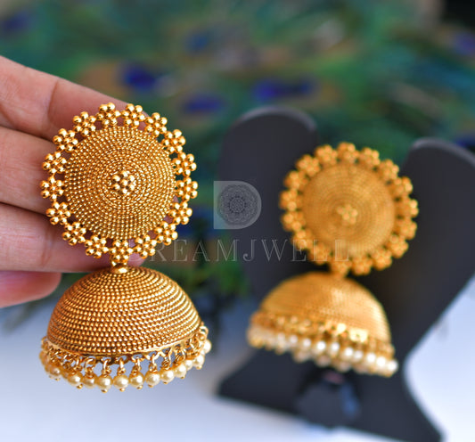 Antique gold tone Big Round Jhumkka - DJ07713