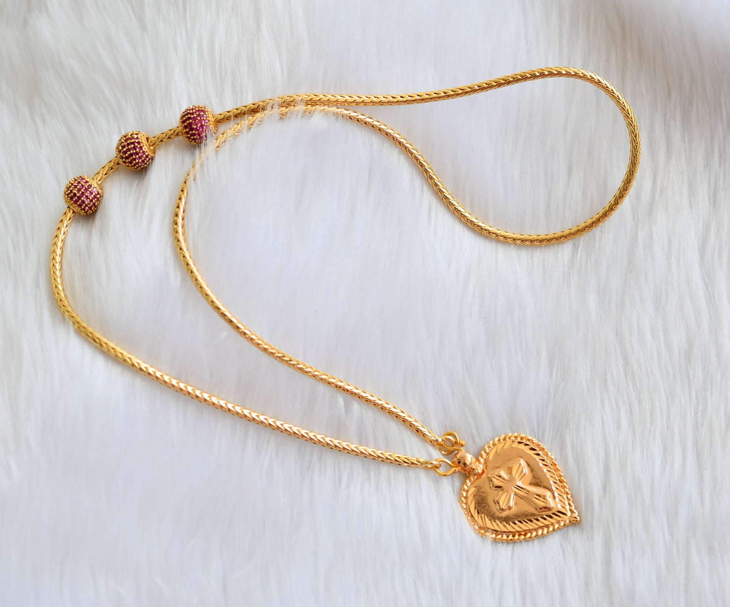 Gold tone ruby heart shape Christian mangalyam with mugappu chain dj-39307