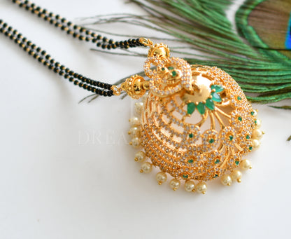 Gold tone Cz Emerald Peacock Jhumkka Mangal Sutra dj-09219