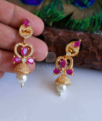 Gold tone cz ruby-white earrings