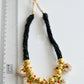 Gold tone Pink-green Black beaded Pearl cluster necklace dj-01851