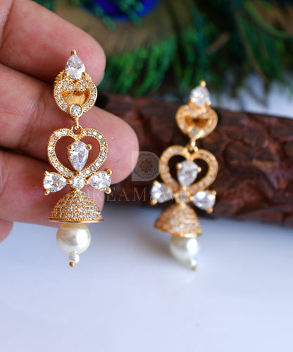 Gold tone cz ruby-white earrings
