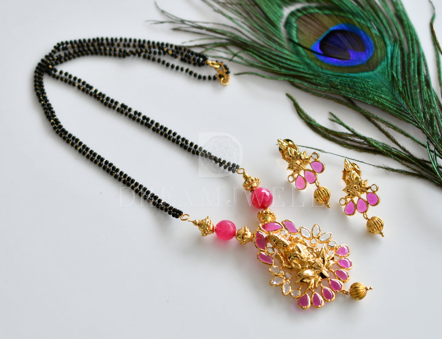 Gold Tone Uncut Ruby-emerald Lakshmi Mangalsutra set dj-12155