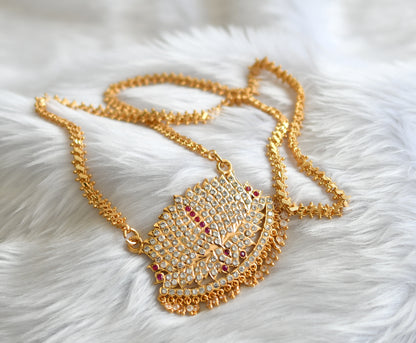 Gold tone white-ruby south Indian style lotus pendant with chain dj-38785