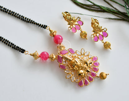 Gold Tone Uncut Ruby-emerald Lakshmi Mangalsutra set dj-12155
