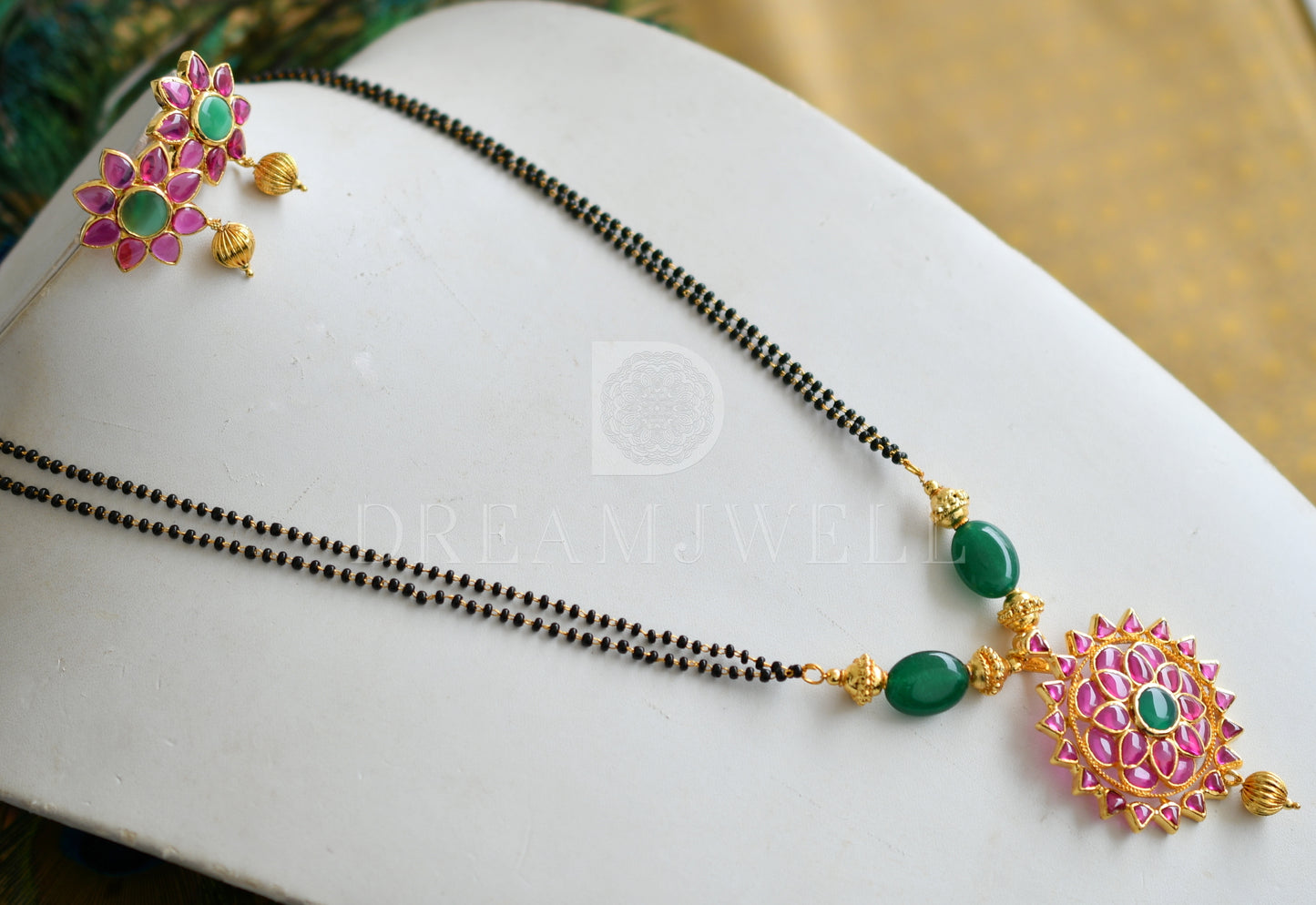 Gold Tone Uncut Ruby-emerald Mangalsutra set dj-12153