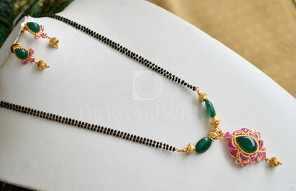 Gold Tone Uncut Ruby-emerald Mangalsutra set dj-12154