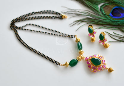 Gold Tone Uncut Ruby-emerald Mangalsutra set dj-12154