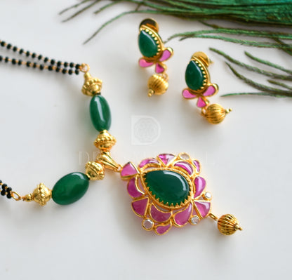 Gold Tone Uncut Ruby-emerald Mangalsutra set dj-12154