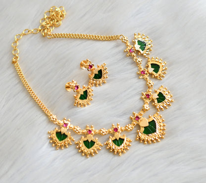 Gold tone pink-green palakka Kerala style necklace set dj-41483