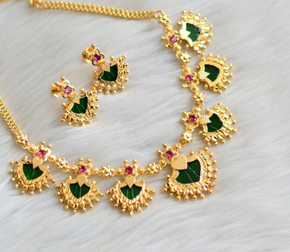 Gold tone pink-green palakka Kerala style necklace set dj-41483