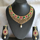 Gold tone Cz-ruby-emerald bridal necklace set dj-02454