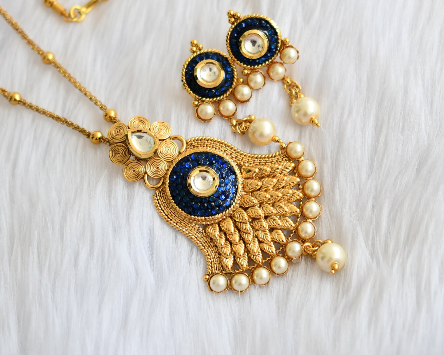 Gold plated blue transparent necklace set dj-02539