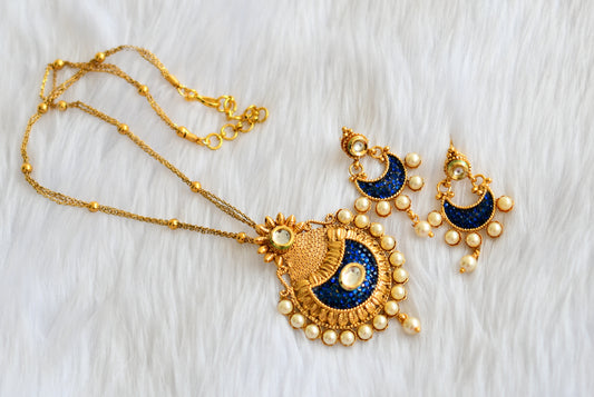 Gold tone blue transparent necklace set  dj-02534