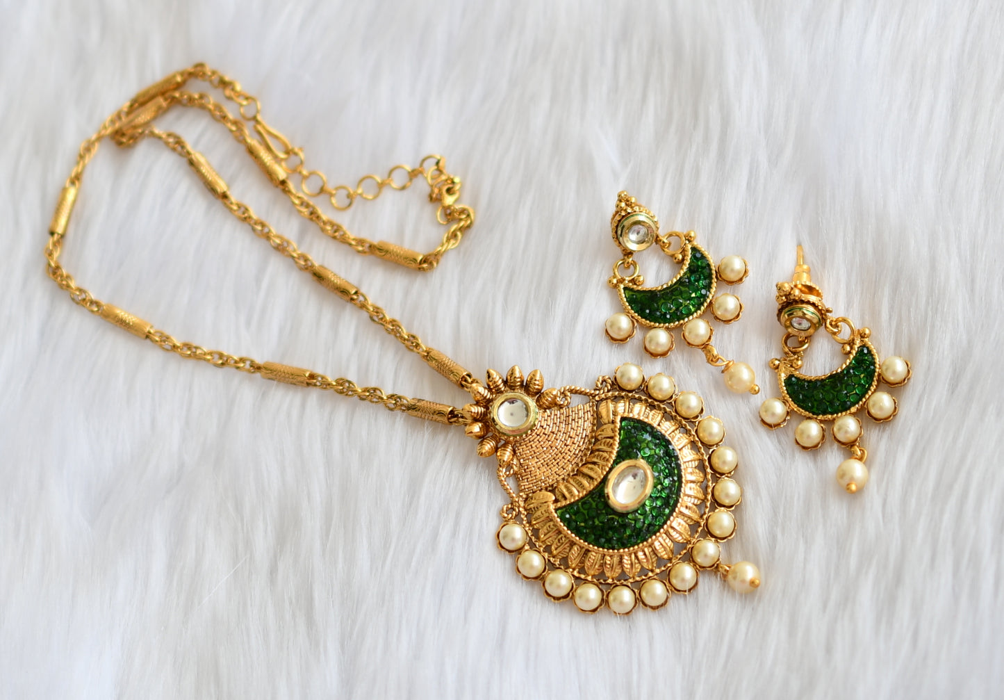 Gold plated Green transparent necklace set dj-02535