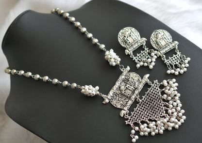 Sliver tone pearl cluster Taj mahal haar set dj-41488