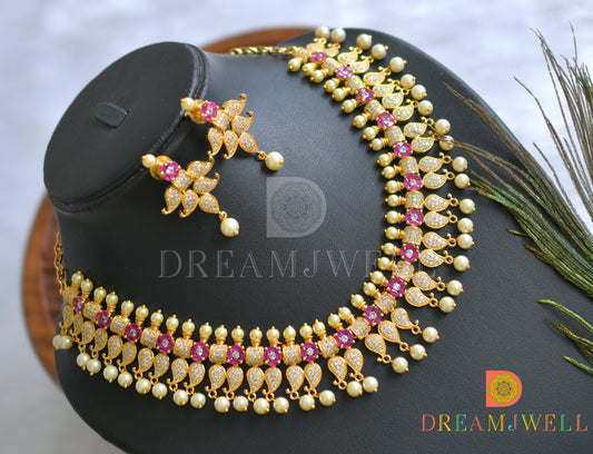 Gold tone ruby pearl mango necklace set dj-15987