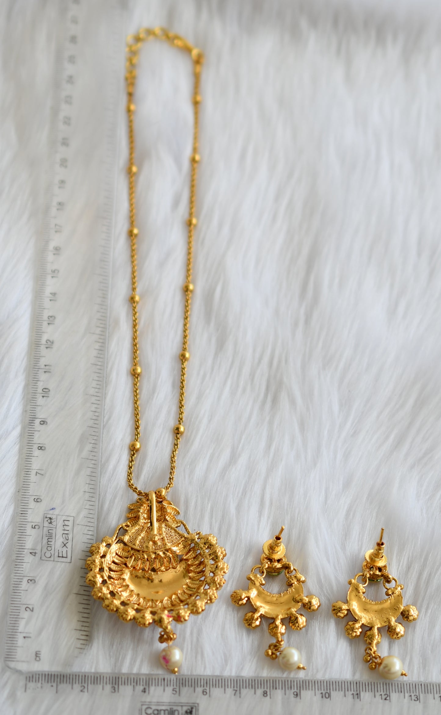 Gold plated pink transparent necklace set dj-02536