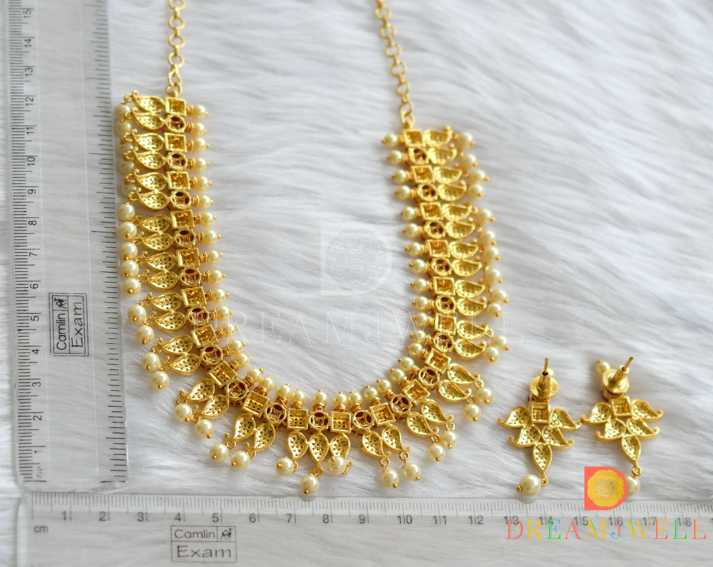 Gold tone ruby pearl mango necklace set dj-15987