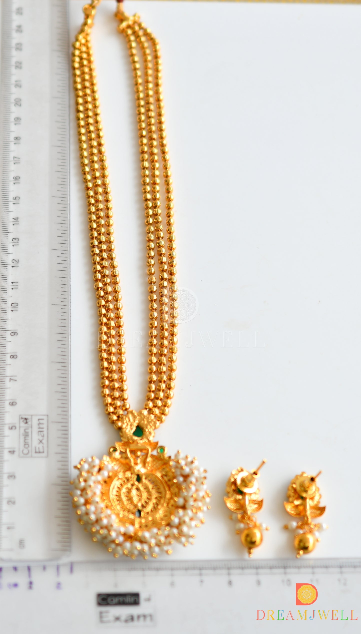 Antique gold tone ball chain green pearl cluster necklace set dj-16506