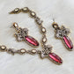 Antique cz Magenta pink victorian Elephant necklace set dj-41504
