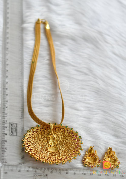 Gold tone ruby-emerald polki stones Lakshmi necklace set dj-15349
