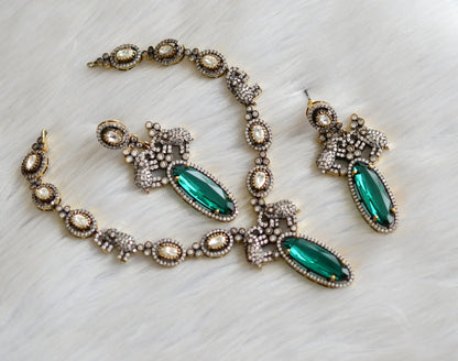 Antique cz peacock green victorian Elephant necklace set dj-41505