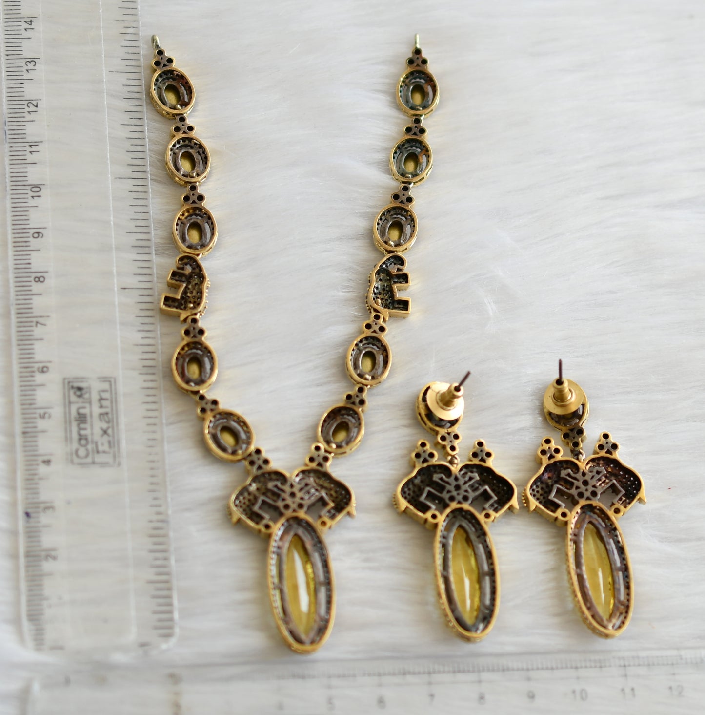 Antique cz topaz yellow victorian Elephant necklace set dj-41507