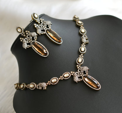 Antique cz honey brown victorian Elephant necklace set dj-41508