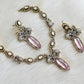 Oxidised silver tone cz baby pink victorian Elephant necklace set dj-41510