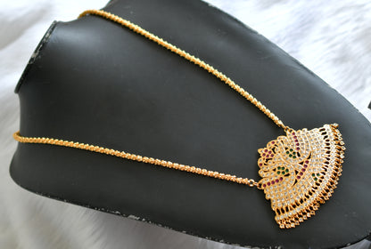Gold tone ruby-white-emerald big swan south Indian pendant with chain dj-38794