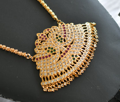 Gold tone ruby-white-emerald big swan south Indian pendant with chain dj-38794