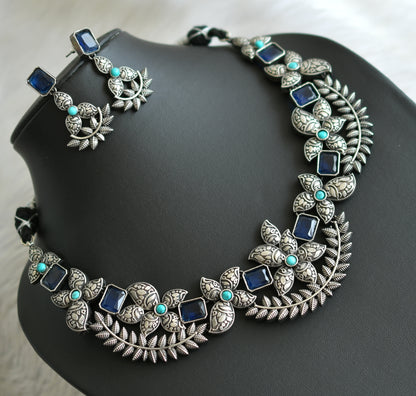 Oxidised silver tone blue-sky blue stone necklace set dj-41501