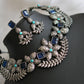 Oxidised silver tone blue-sky blue stone necklace set dj-41501