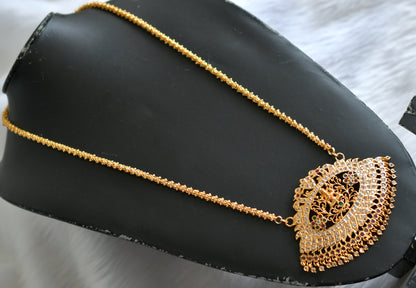 Gold tone ruby-emerald-white south Indian big Lakshmi pendant with chain dj-38795
