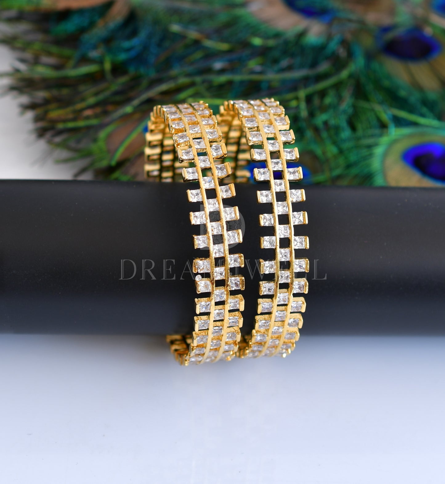 Gold tone cz white square stone Bangles(2.8) dj-04555