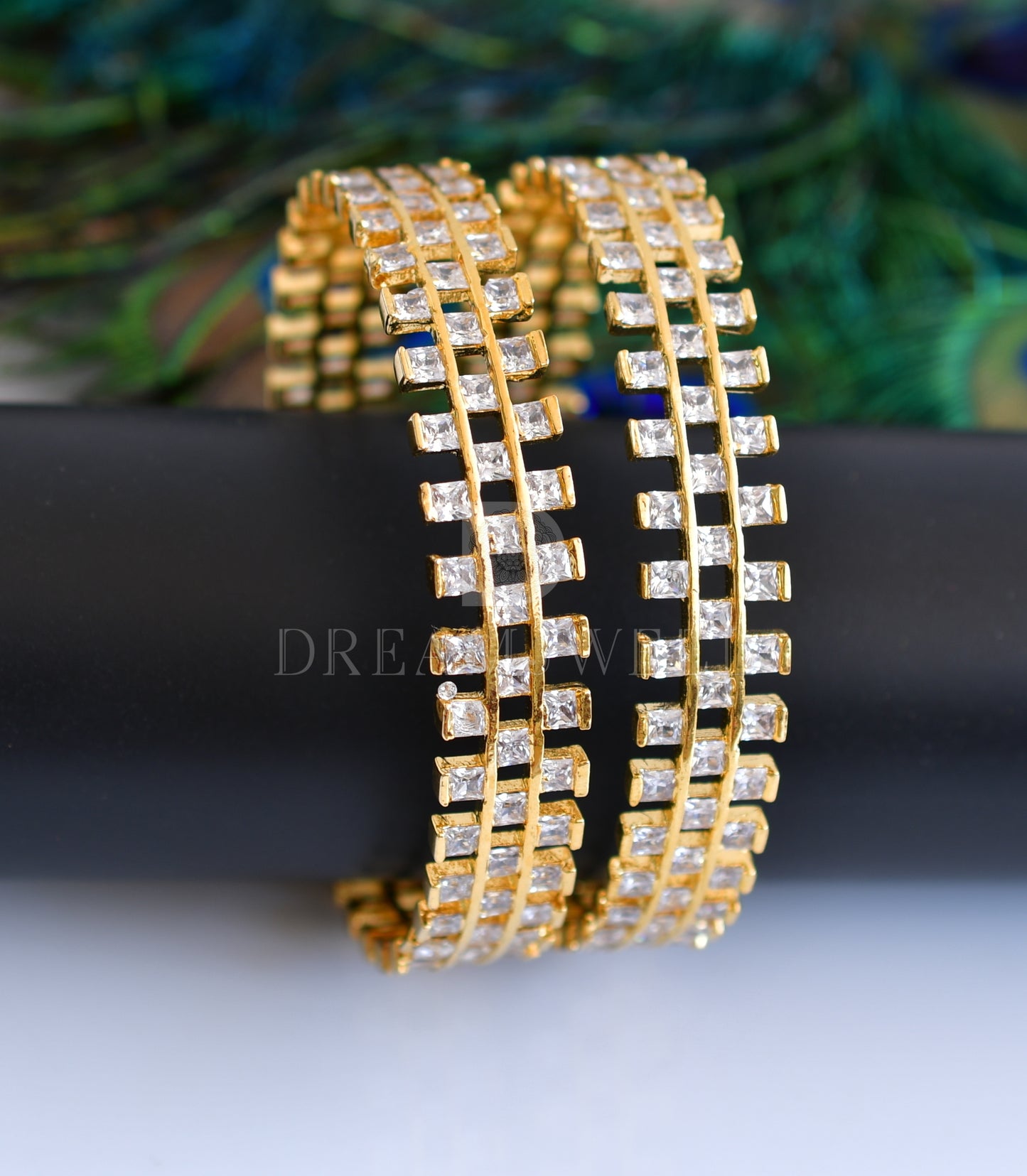 Gold tone cz white square stone Bangles(2.8) dj-04555