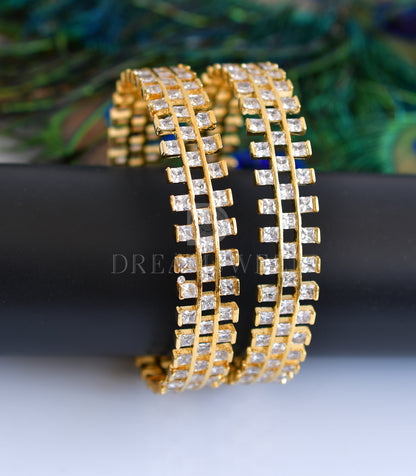 Gold tone cz white square stone Bangles(2.8) dj-04555