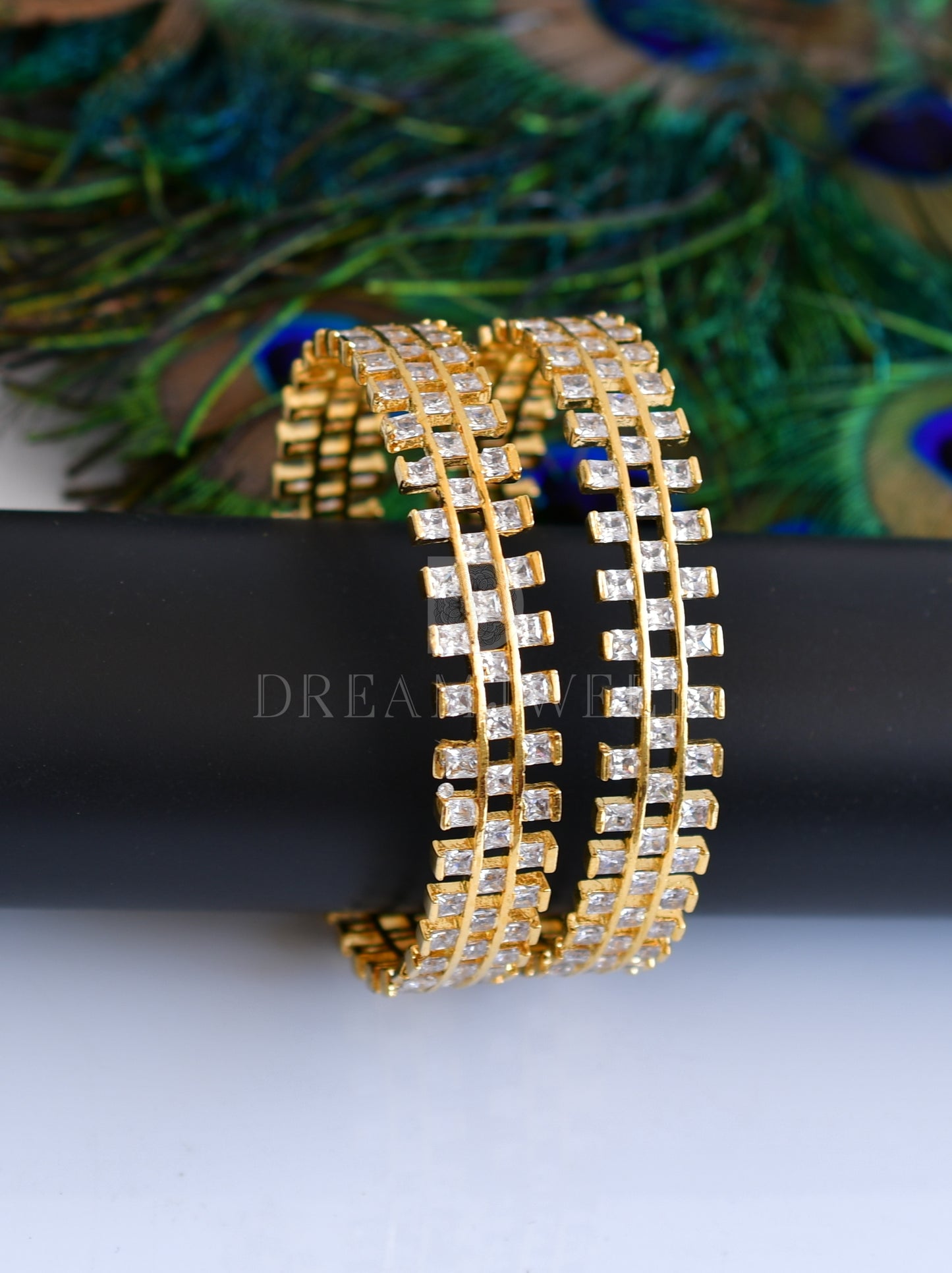 Gold tone cz white square stone Bangles(2.8) dj-04555