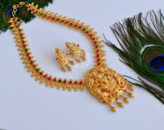 Gold tone ruby-emerald Lakshmi necklace set- DJ04759